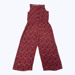 Combinaison enfant débardeur corail motifs fleurs multicolore patte de boutonnage au dos. Seconde main.