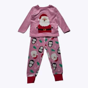 Pyjama bébé deux pièces velours rose motifs noël. Seconde main.