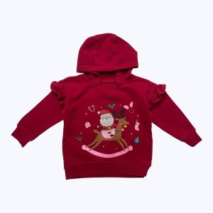 Sweat bébé manches longues capuche rouge sérigraphie Père Noël. Seconde main.