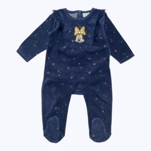 Dors bien bébé manches longues velours bleu marine broderie Minnie dorée. Seconde main.