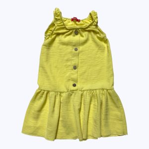 Robe enfant débardeur jaune fluo, patte de boutonnage devant décorative volant aux hanches. Seconde main.
