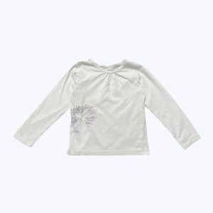 T-shirt enfant manches longues blanc motif gris vieux rose. Seconde main.