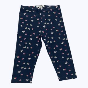 Legging 3/4 enfant bleu marine motifs petits papillons colorés. Seconde main.