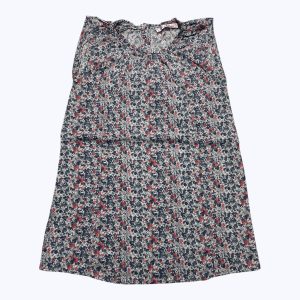 Robe enfant débardeur blanche motifs petites fleurs bleu corail, zip au dos. Seconde main.