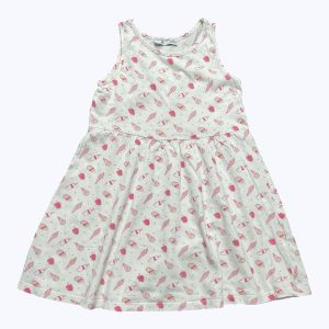 Robe enfant débardeur maille blanc motifs glaces rose, fronces taille. Seconde main.