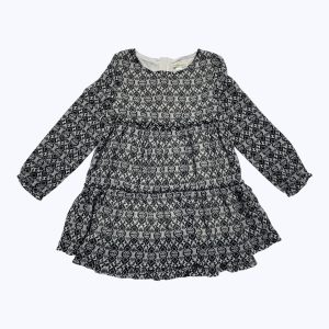 Robe enfant manches longues blanche et noire évasée voile entièrement doublée, zip au dos. Seconde main.