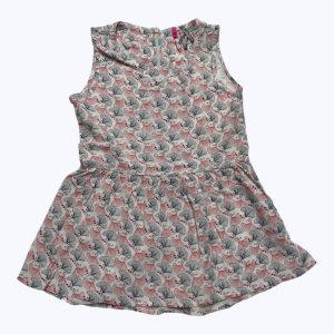 Robe enfant débardeur blanche motifs feuilles rouge et bleu, zip central dos. Seconde main.