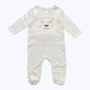 Dors bien bébé manches longues maille léger crème dessin tête ourson devant. Seconde main.