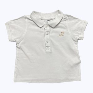 Polo bébé manches courtes blanc broderie poussin beige. Seconde main.