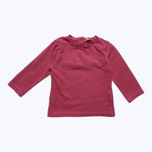 T-shirt bébé manches longues rose foncé, patte de boutonnage au dos. Seconde main.