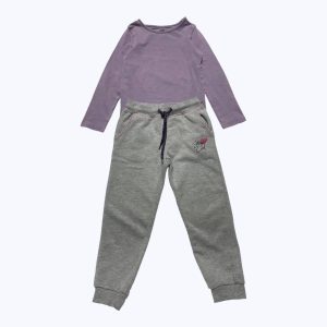Ensemble enfant jogging gris et t-shirt manches longues violet clair. Seconde main.