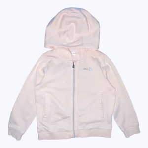 Gilet enfant manches longues capuches rose pâle. Seconde main.