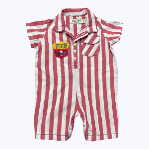 Combishort bébé manches courtes rayé blanc et rouge, patte de boutonnage devant. Seconde main.