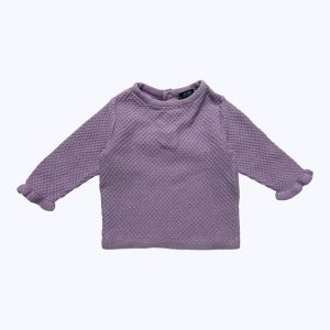 Pull bébé manches longues parme, Patte de boutonnage au dos. Seconde main.