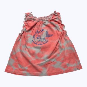 T-shirt bébé débardeur orange mélangé de blanc motif licorne sirène. Seconde main.