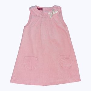 Robe bébé débardeur rose velours petites côtes, boutonnage central dos. Seconde main.