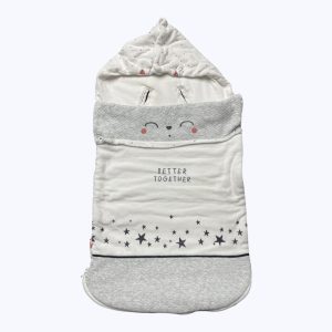 Gigoteuse pour poussette velours et maille blanc gris, zip côté. Seconde main.