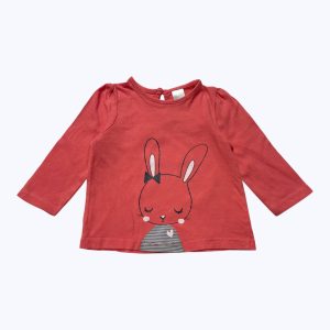 T-shirt bébé manches longues corail dessin lapin devant, bouton dos. Seconde main.