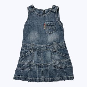 Robe enfant débardeur jean découpe et plis devant, zip au dos. Seconde main.