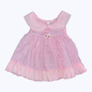 Robe bébé débardeur rose, col claudine tissus broderie anglaise. Seconde main.