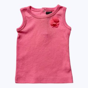 Débardeur bébé rose fluo patte de boutonnage au dos. Seconde main.