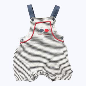 Salopette combishort bébé marinière blanc et marine. Seconde main.