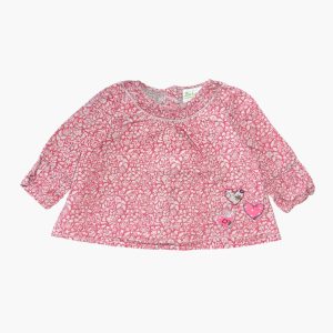Blouse rouge à motifs fleurs blanches 9 mois, d'occasion