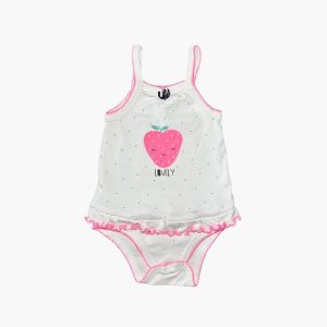 Body blanc et rose à pois motif fraise 6 mois Kiabi, d'occasion