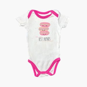 Body blanc et fuchsia motifs macarons 3 mois, d'occasion