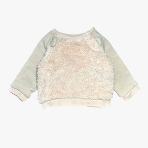 Pull rose polaire à l'avant, manches et dos pailletés 6 mois C&A, d'occasion