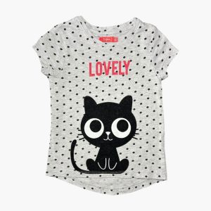T-shirt gris à pois noir avec chat 5 ans Tissaïa, d'occasion