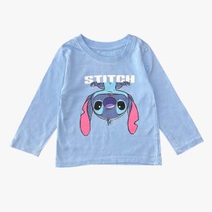 T-shirt manches longues bleu Stitch 9/12 mois Primark, d'occasion