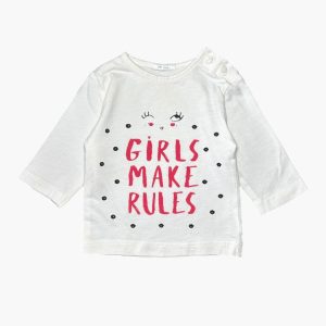 T-shirt blanc "Girls make rules" 1 mois d'occasion
