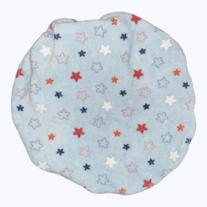 Beret bébé velours bleu ciel étoiles rouge marine blanc. Seconde main.