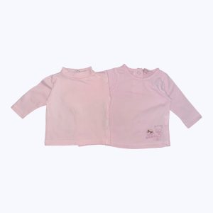 Lot t-shirt bébé manches longues rose patte de boutonnage au dos, un col roulé. Seconde main.