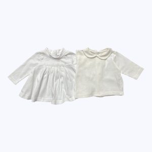 Lot t-shirt blouse bébé manches longues blanc. patte boutonnage au dos. Seconde main.