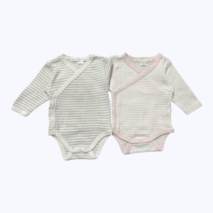 Lot bodies bééb manches longues cache cœur rayé blanc rose gris. Seconde main.