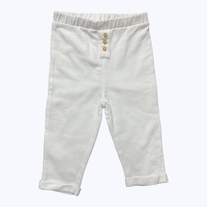 Jogging bébé crème revers au bas, taille élastique patte de boutonnage déco. Seconde main.